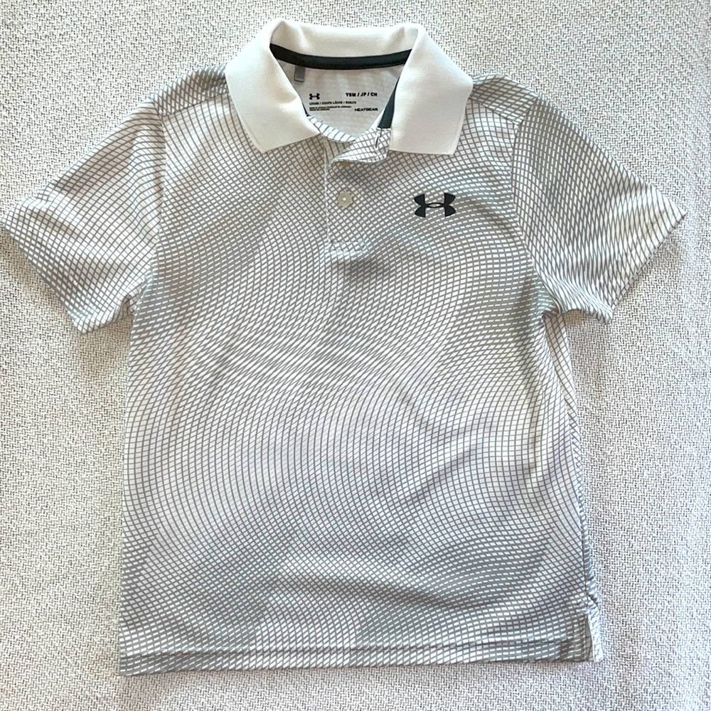 Under Armour SZ YS Boys HEATGEAR Polo Shirt- Gray-White design